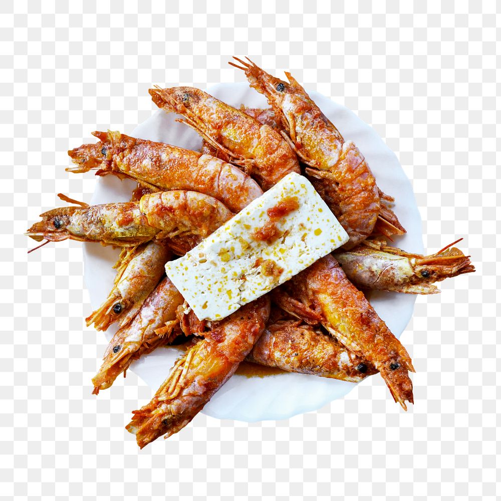 Png cooked prawn dish sticker, food photography, transparent background