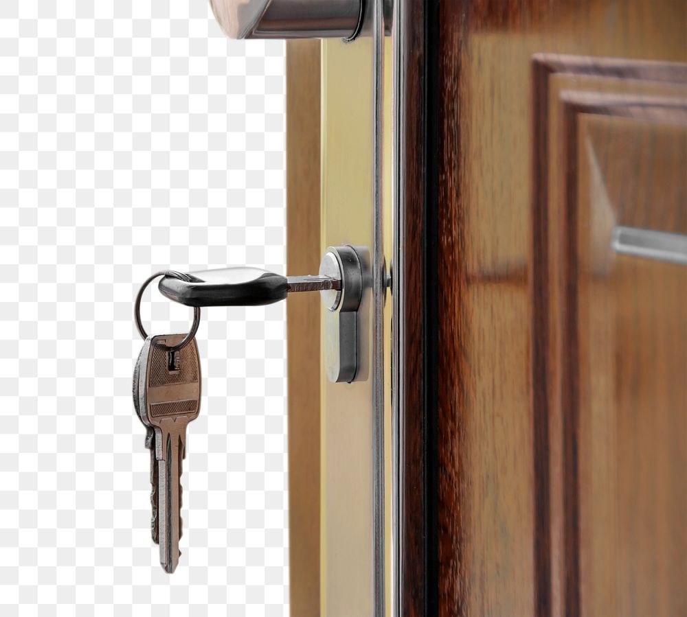 Keys & door png clipart, first home purchase, real estate concept