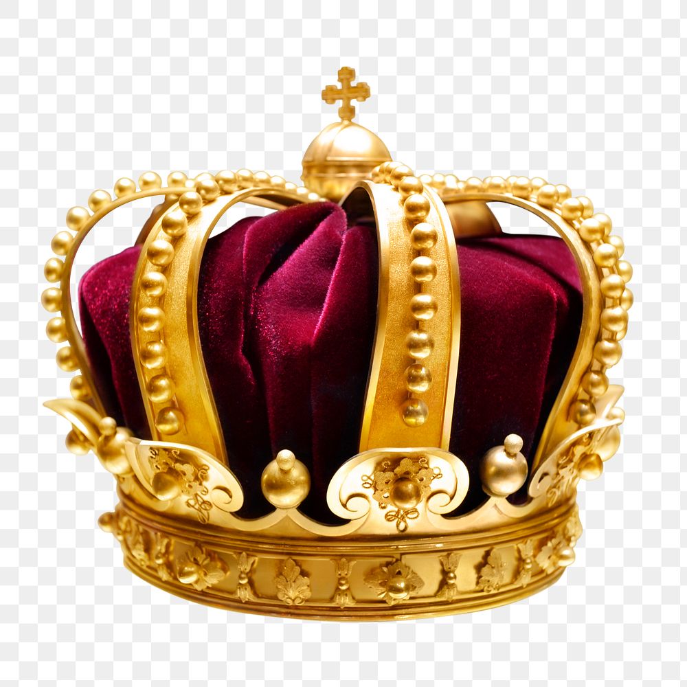 Royal crown png sticker, gold object, transparent background