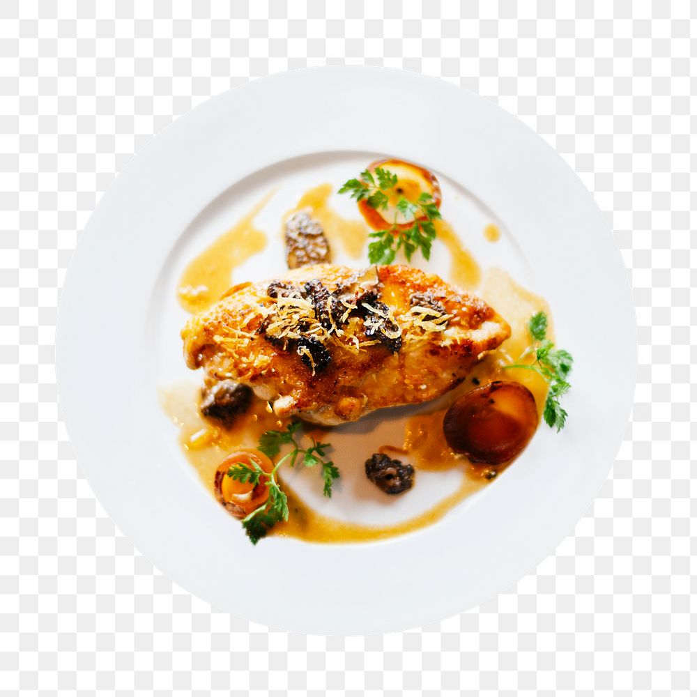 Png food sticker, fine dining photography, transparent background