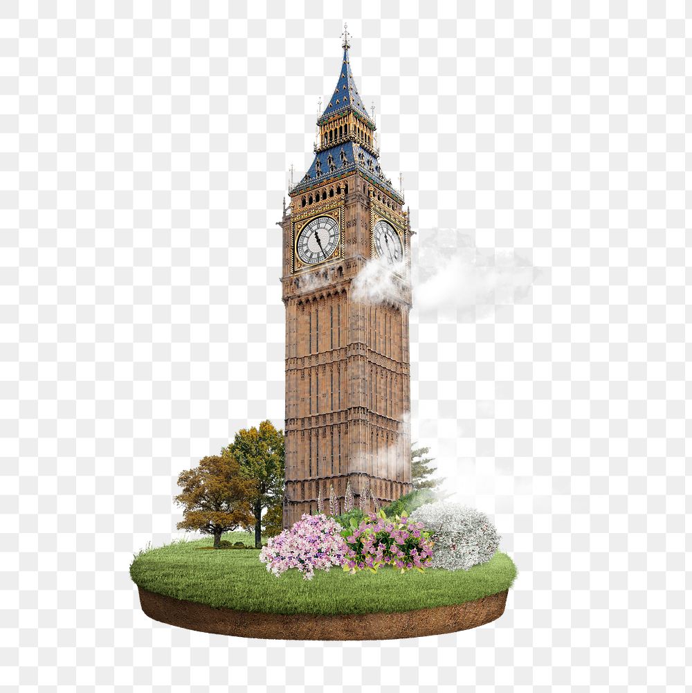 Aesthetic Big Ben png, London clock tower, park remixed media, transparent background