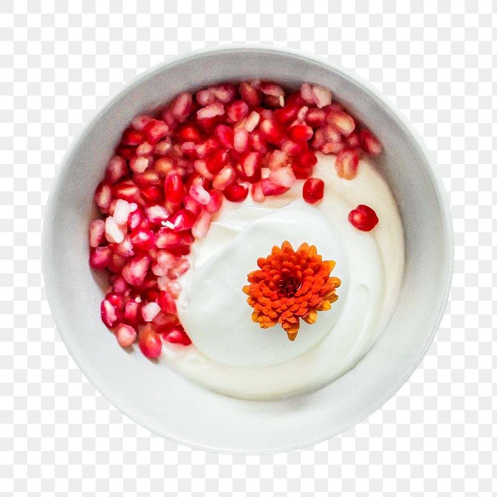 Png pomegranate yoghurt bowl sticker, food photography, transparent background