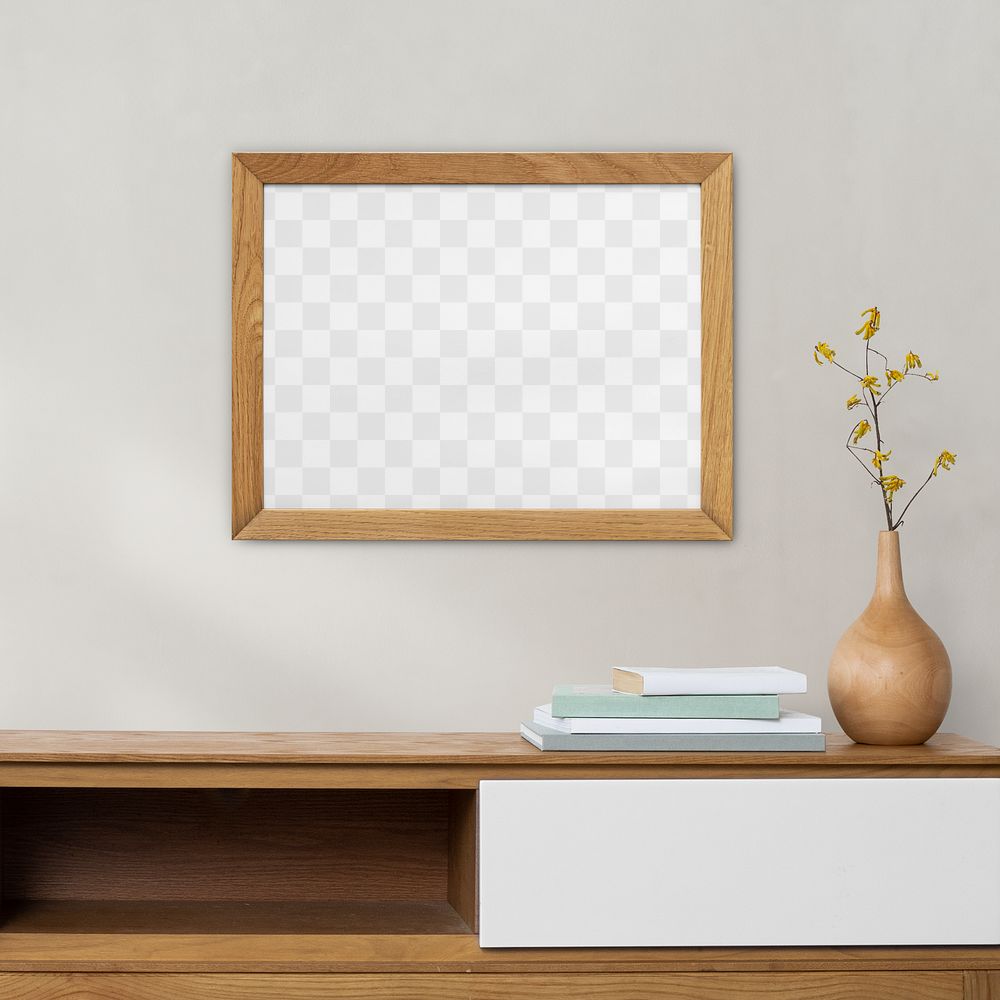 Picture frame png mockup in a minimal living room