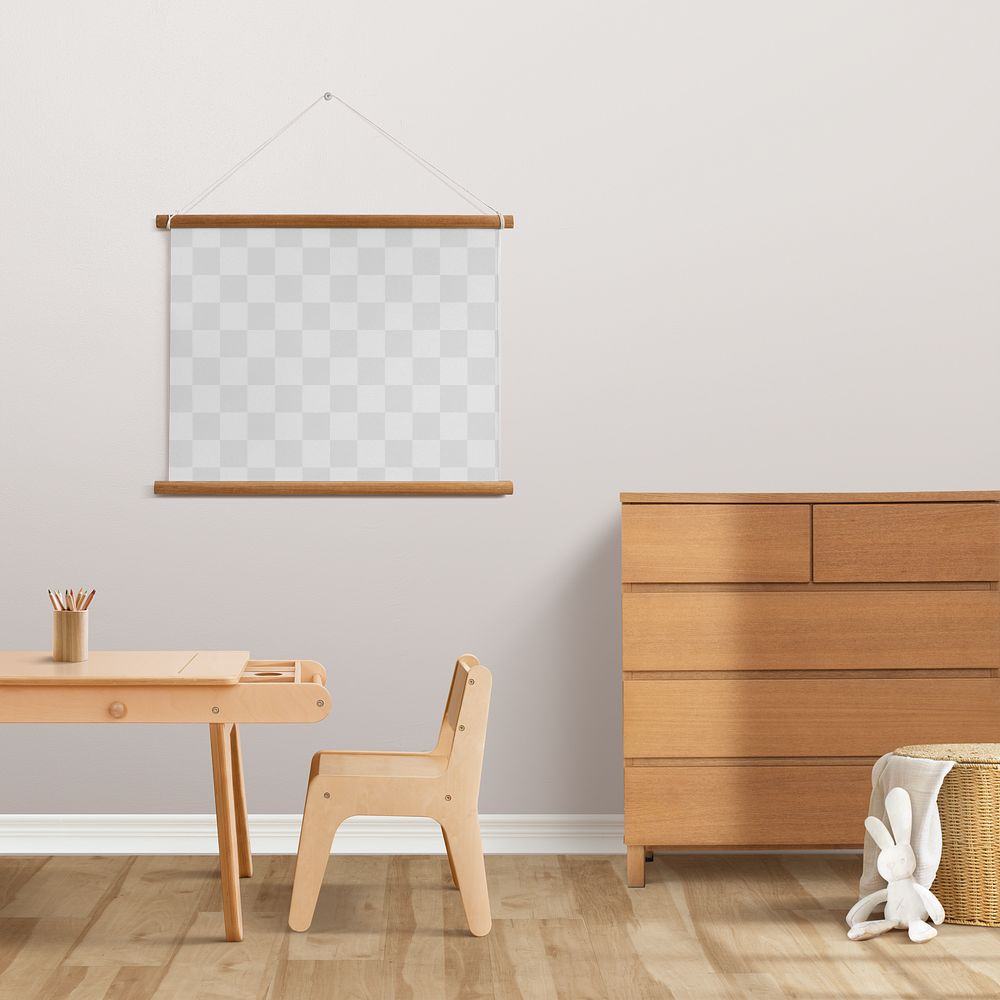 Picture frame png mockup in a minimal kids room