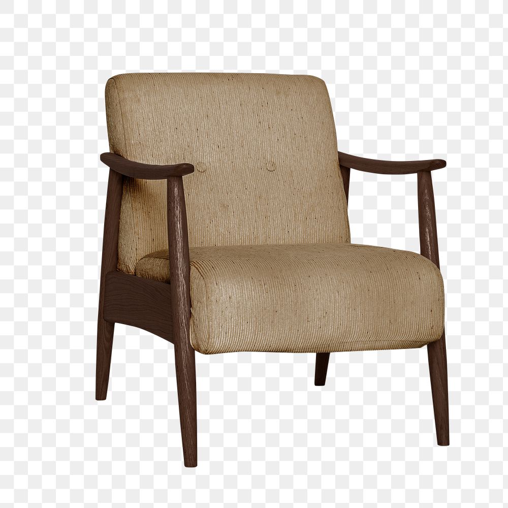 Mid-century modern armchair png mockup in brown tone