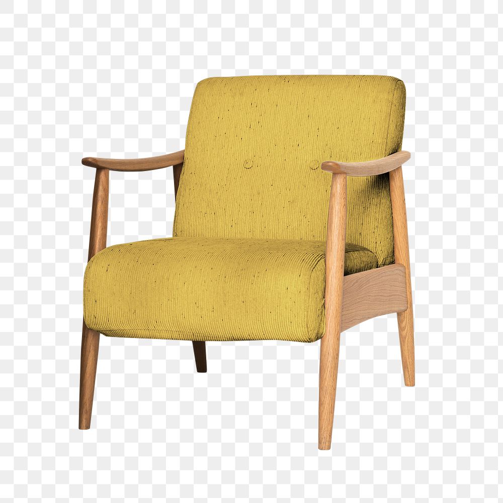 Mid-century yellow armchair png mockup living room furniture