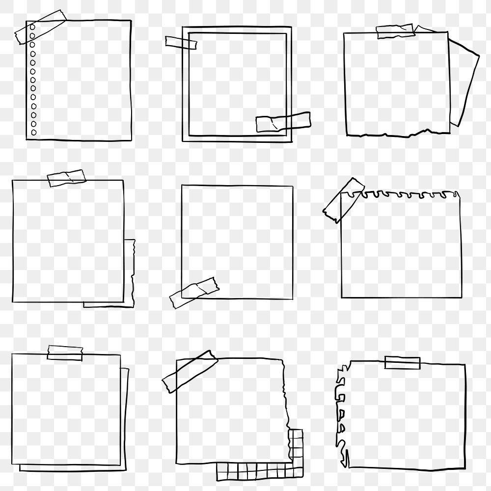 Digital note png set in hand drawn style