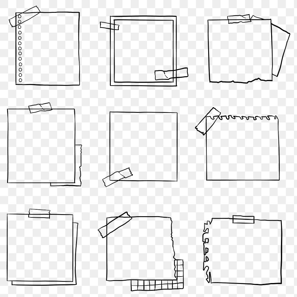 Digital note png set in hand drawn style