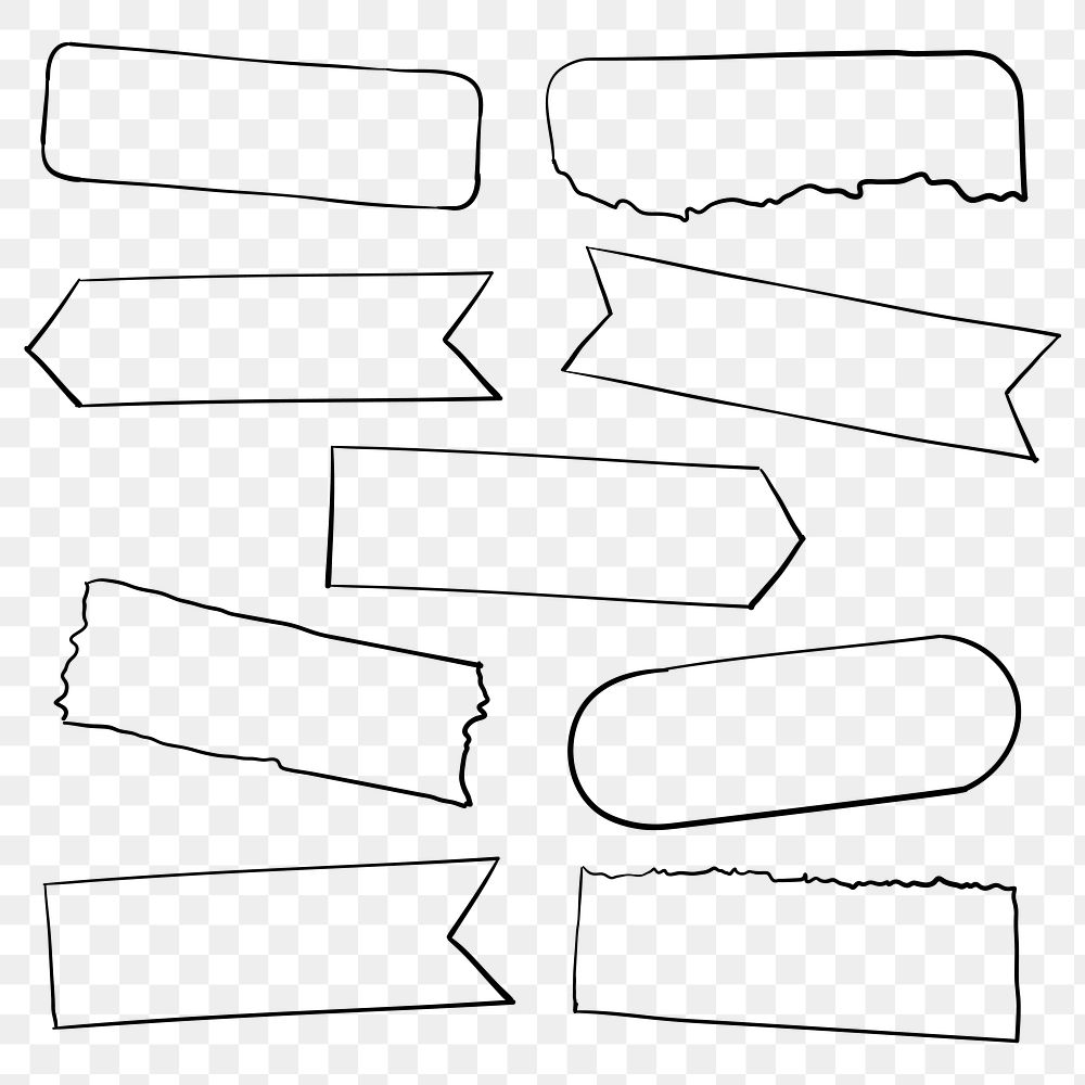 Digital washi tape png set in hand drawn style