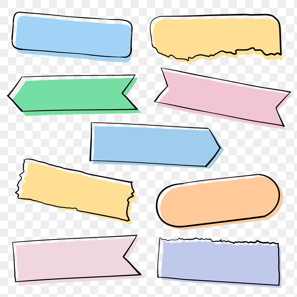 Png washi tape pastel set in hand drawn style