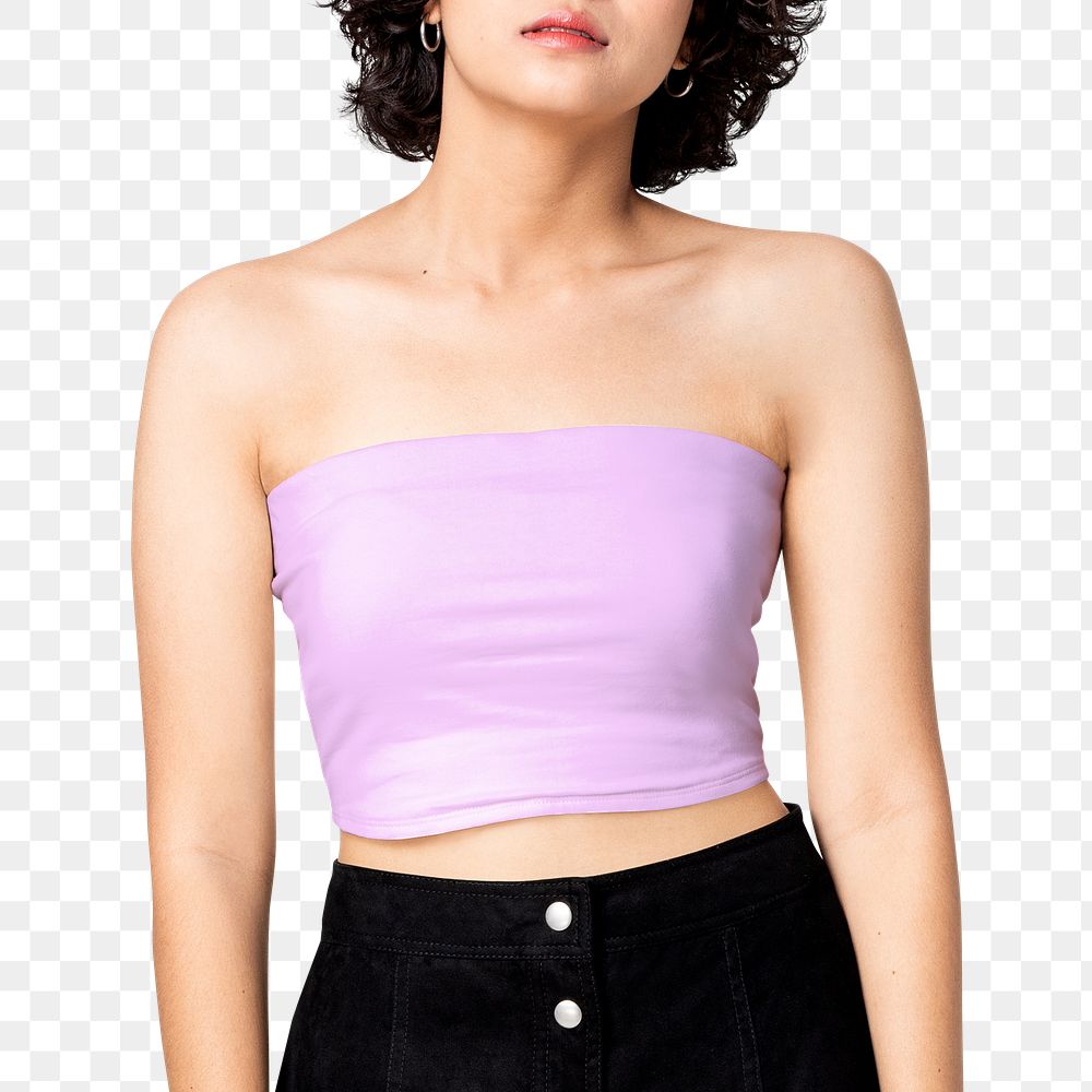 Woman png cut out, wearing bandeau top