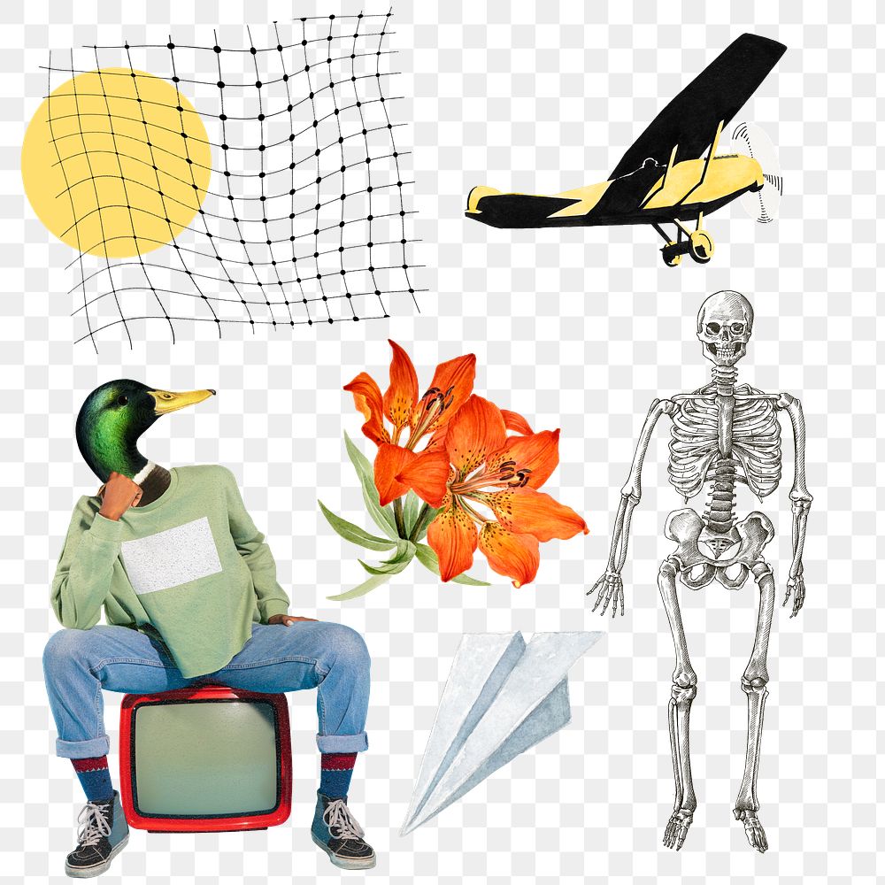 PNG collage creator retro stickers, printable retro scrapbook and digital planner paper cutout collection