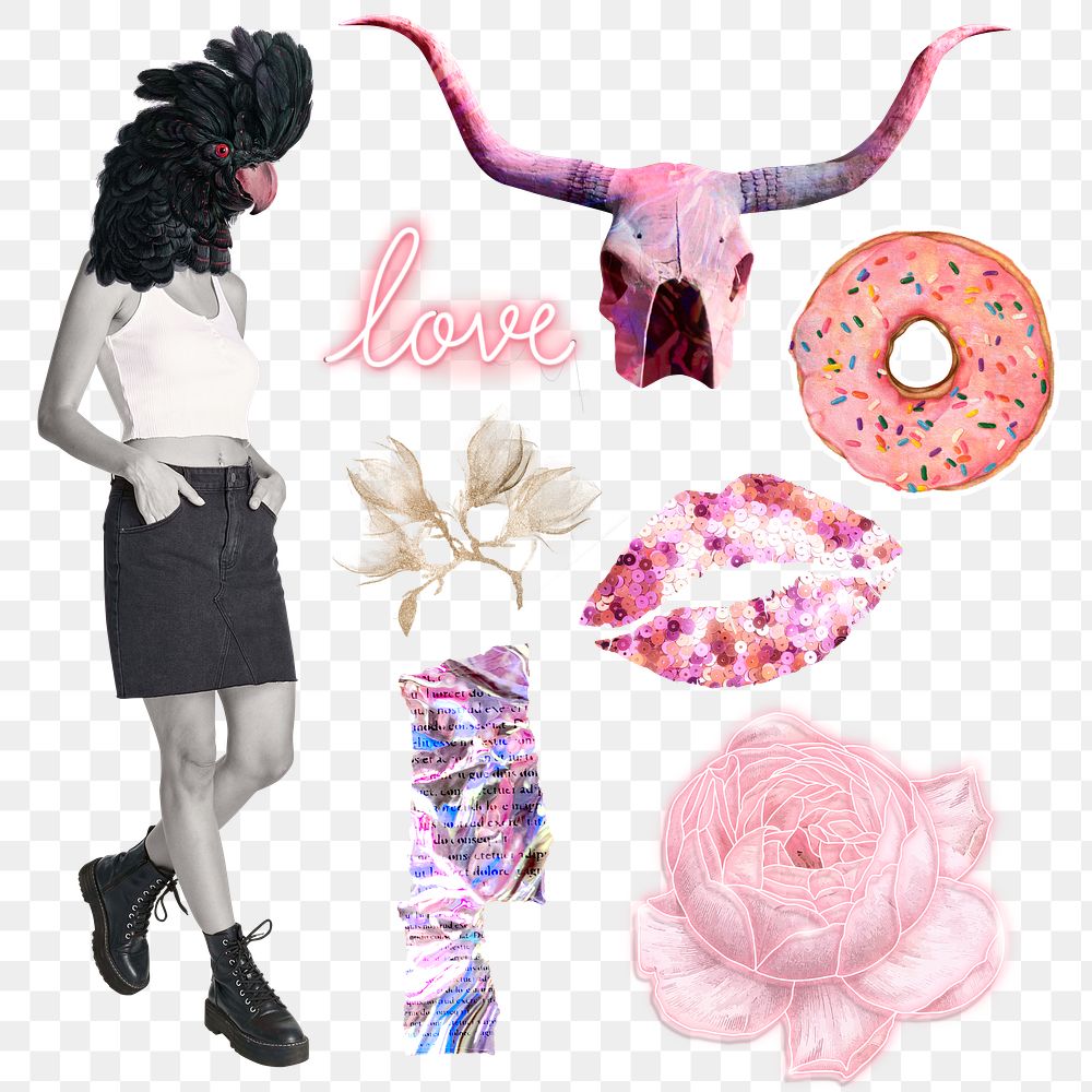 PNG collage creator retro stickers, printable retro scrapbook and digital planner paper cutout collection