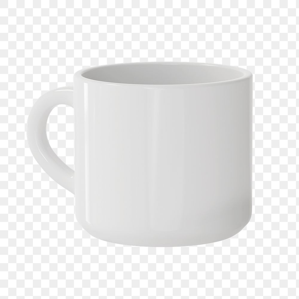 White gradient png ceramic coffee cup on transparent background