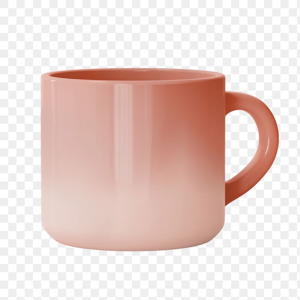 Pink gradient png ceramic coffee cup on transparent background