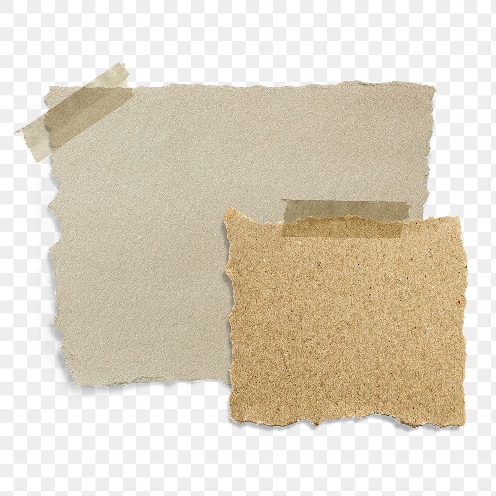 Ripped note png paper, brown blank design space on transparent background