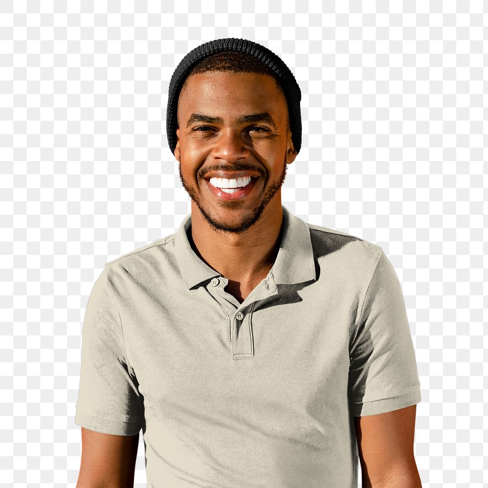 Png happy man wearing polo collar t-shirt on transparent background