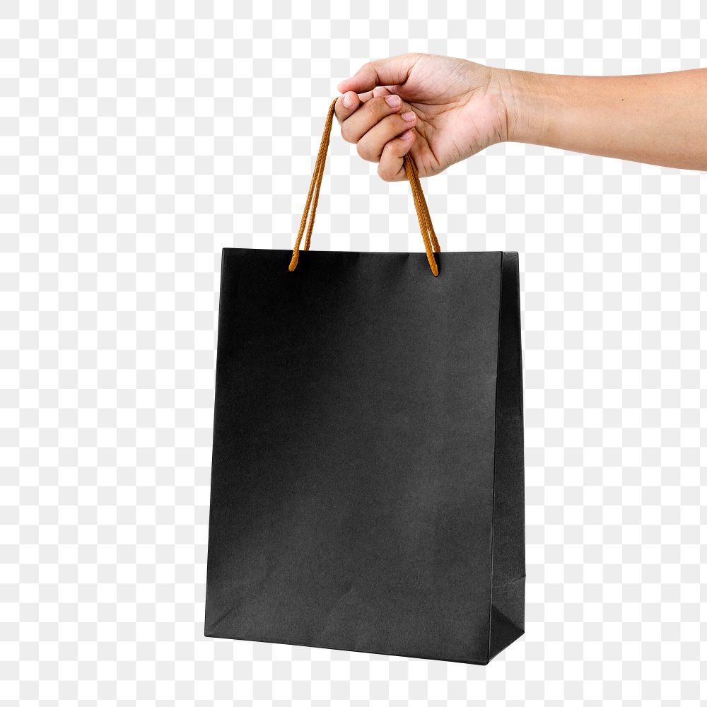 Black png shopping bag on transparent background