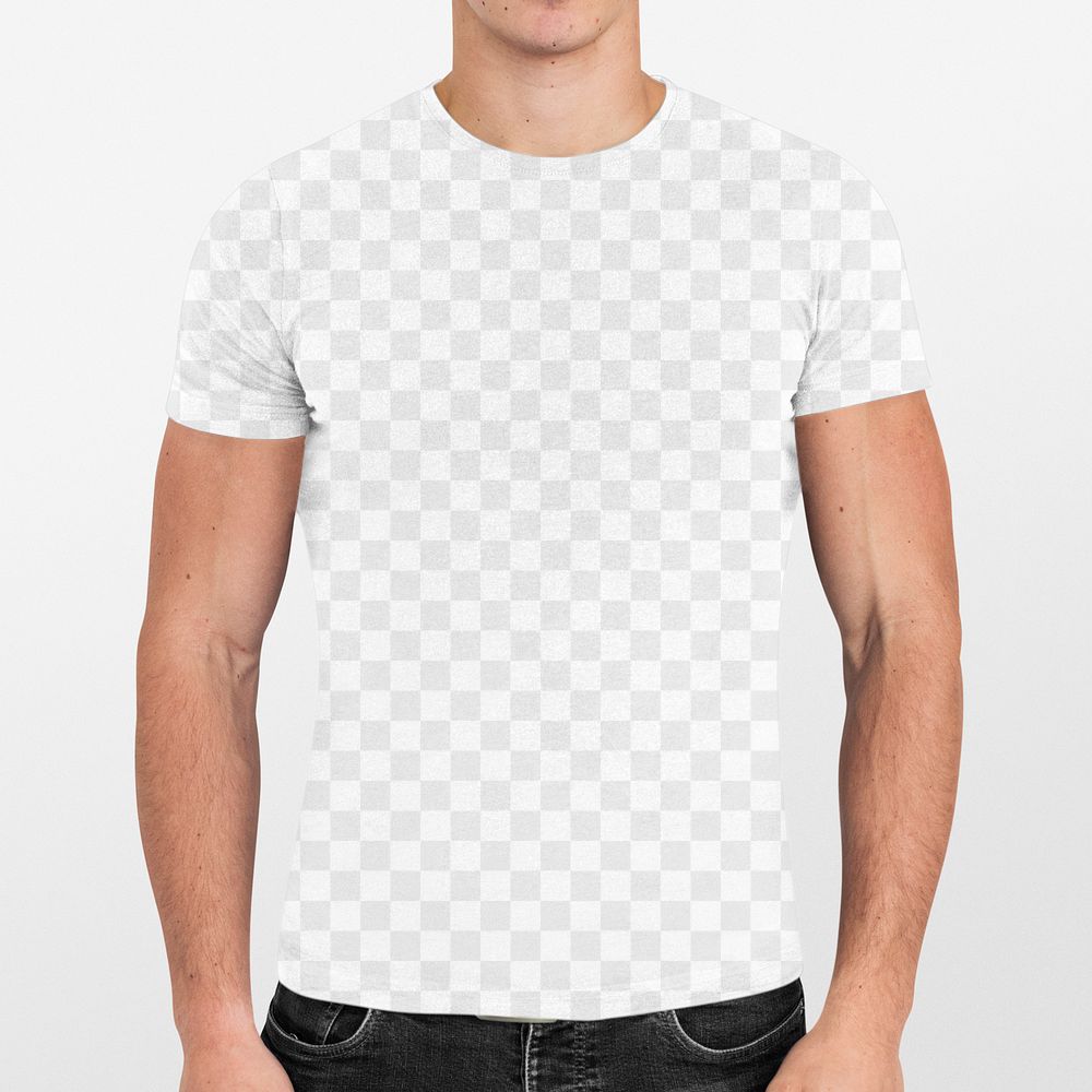 Casual tshirt mockup png transparent, worn by a young man