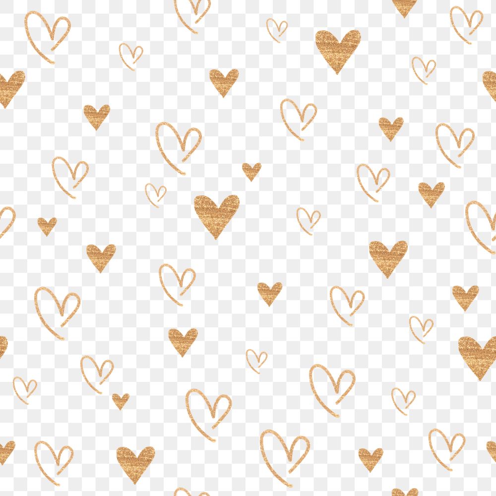 Gold heart png pattern, transparent background, glitter design