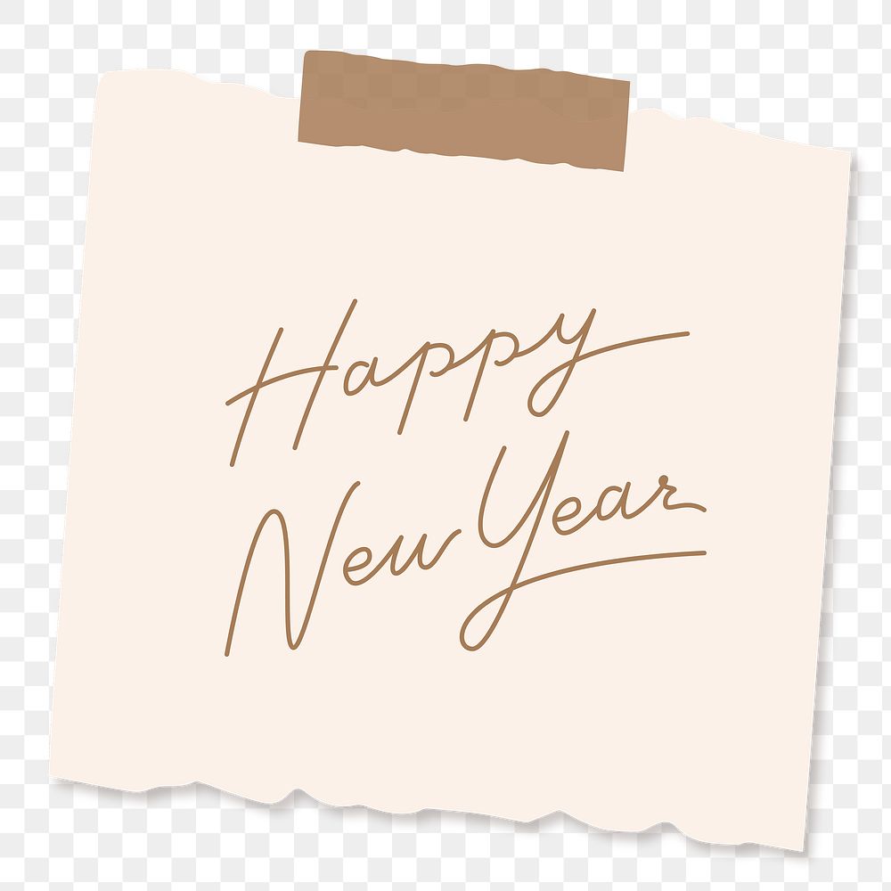New Year png sticker, notepaper clipart in beige