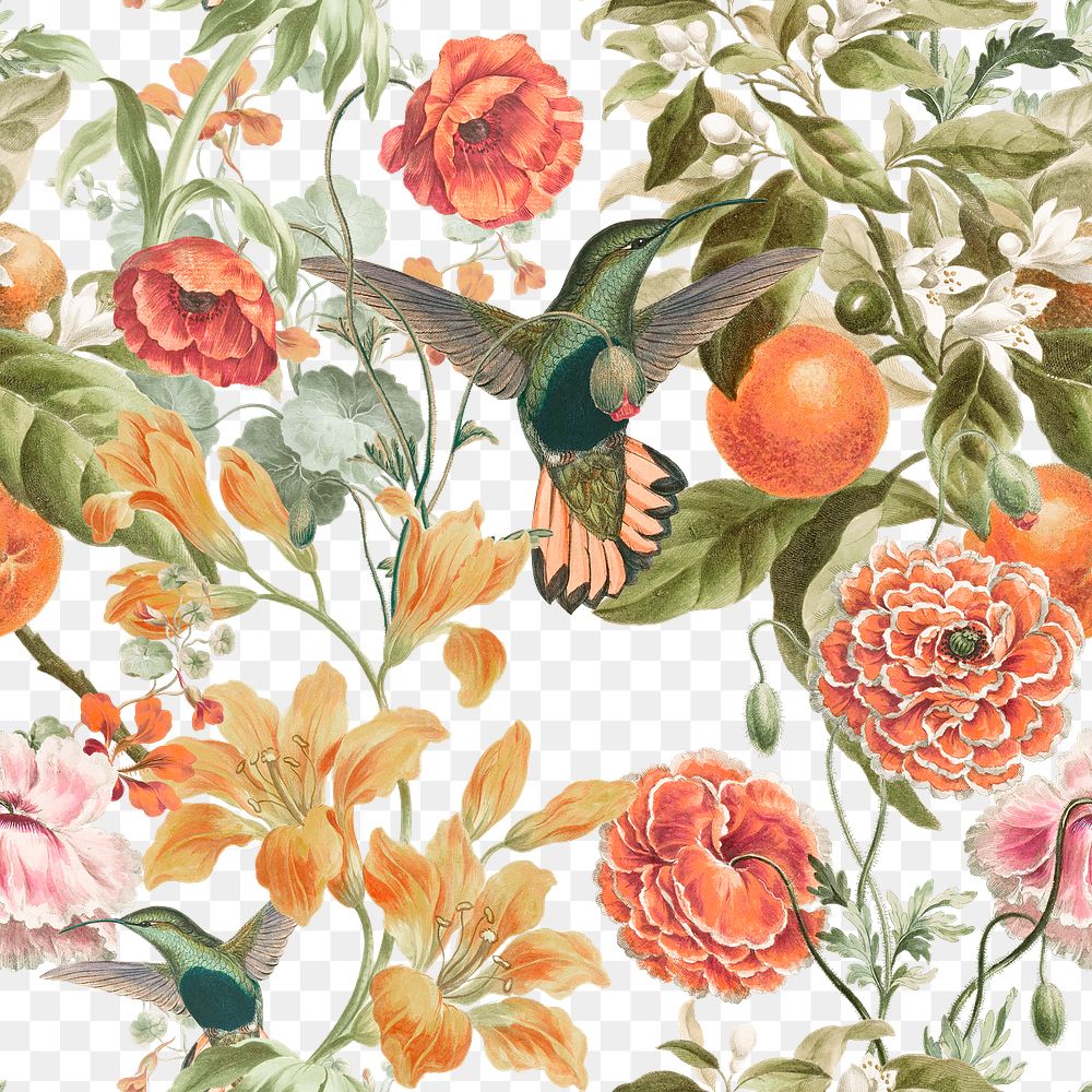 Botanical png pattern clipart, transparent background, remixed from original artworks by Pierre Joseph Redouté