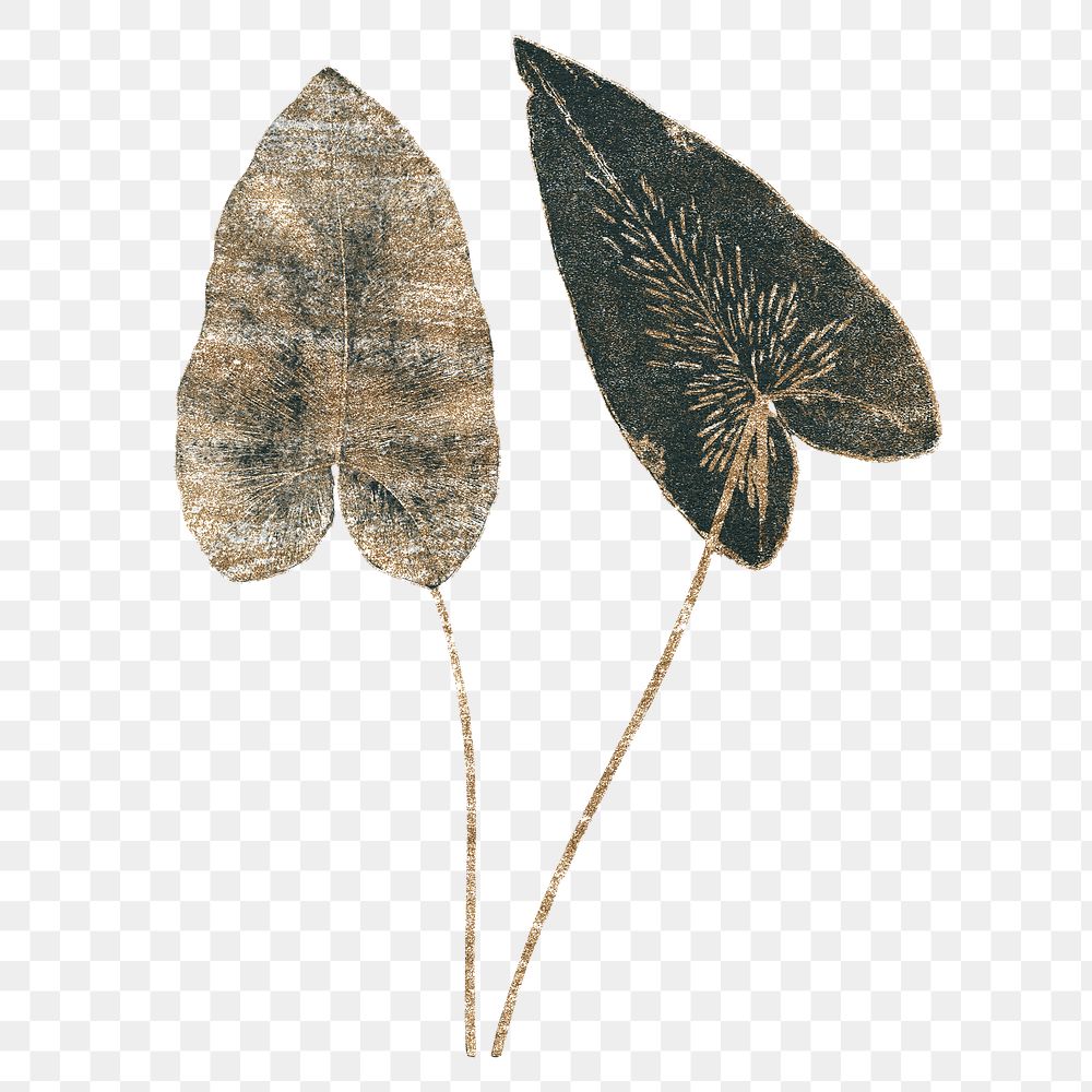 Heart fern png sticker, gold texture design for digital planner, transparent background