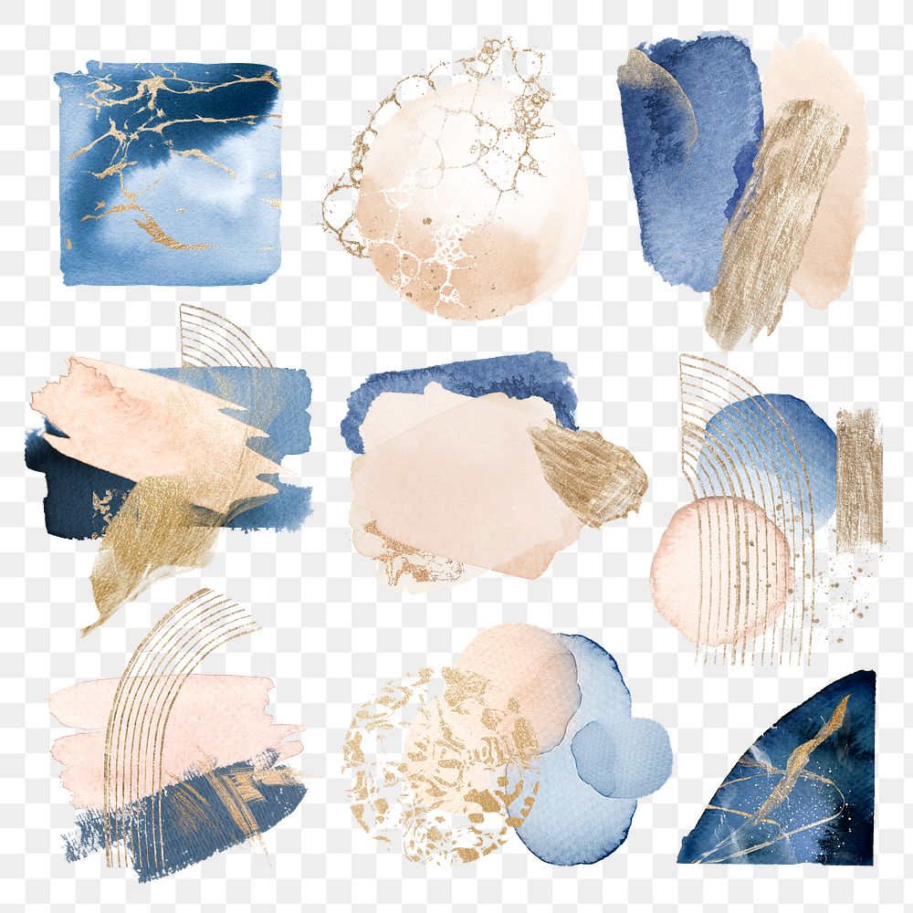 Cute note png stickers, watercolor texture design on transparent background set