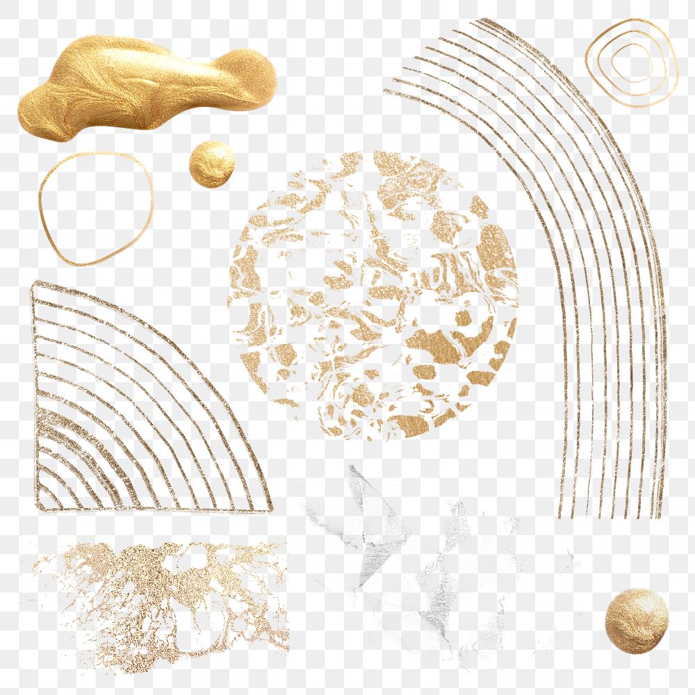 Abstract gold png stickers set, watercolor texture design, transparent background