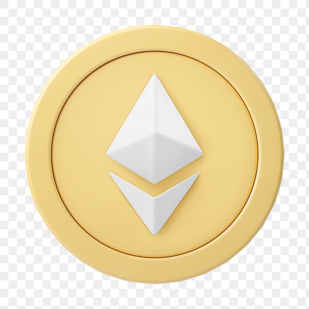 3D Ethereum png, ETH blockchain cryptocurrency icon, open-source finance