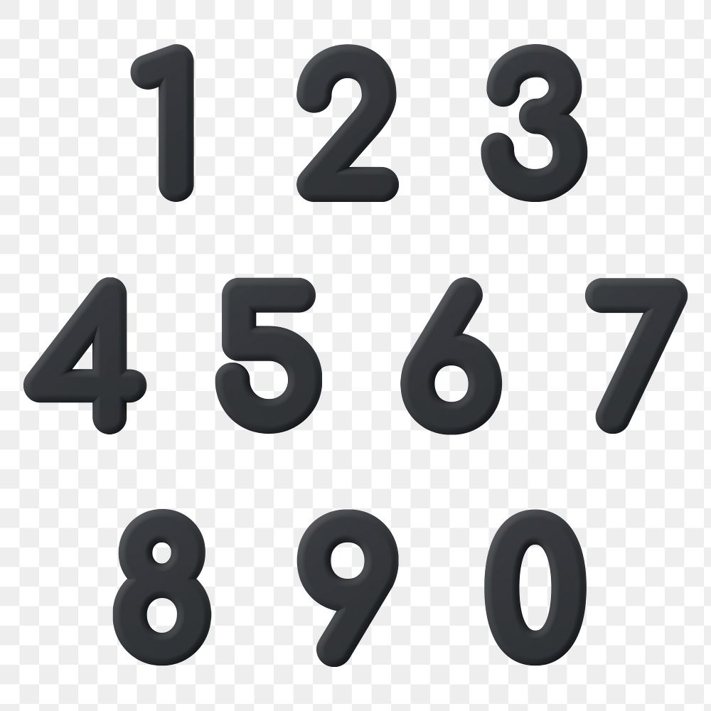 3D numbers png sticker, font set on transparent background