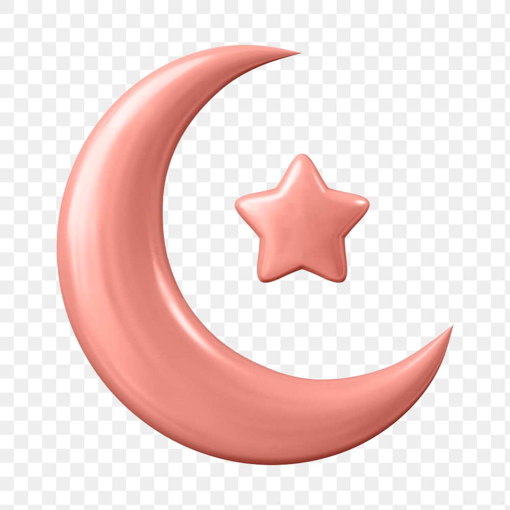 Star png and crescent sticker, 3D Ramadan symbol on transparent background