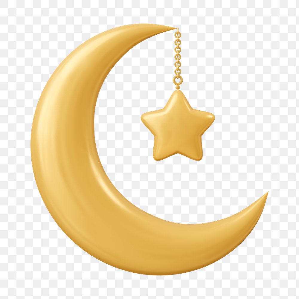 Ramadan png crescent moon sticker, 3D illustration on transparent background