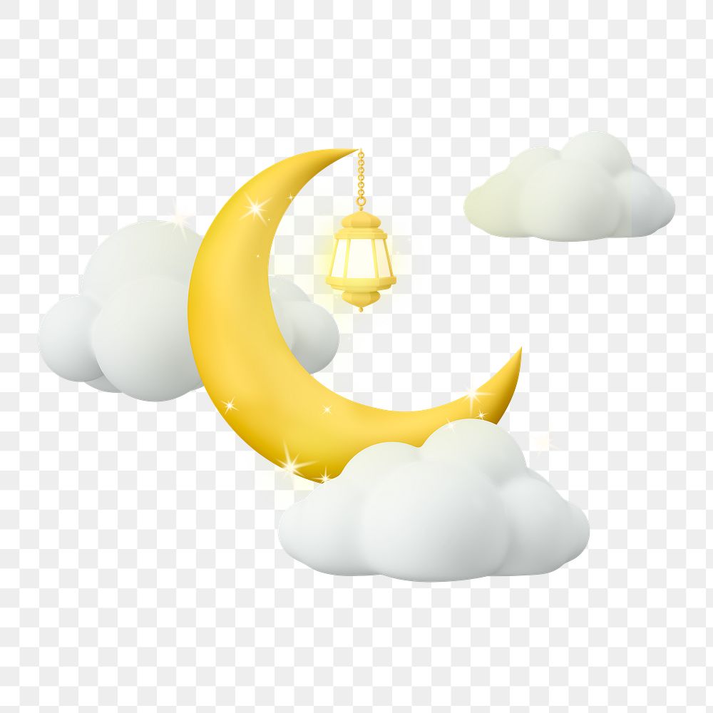 3D Ramadan png moon clipart, gold religious illustration on transparent background