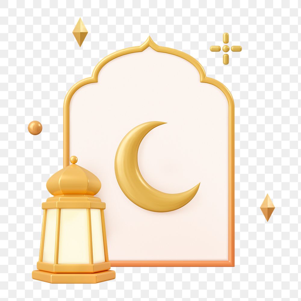 Crescent and star png clipart, arched frame, Ramadan celebration 