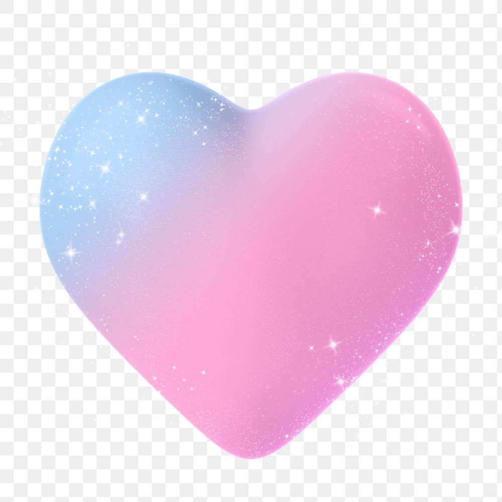 Heart png sticker, 3d holographic graphic on transparent background