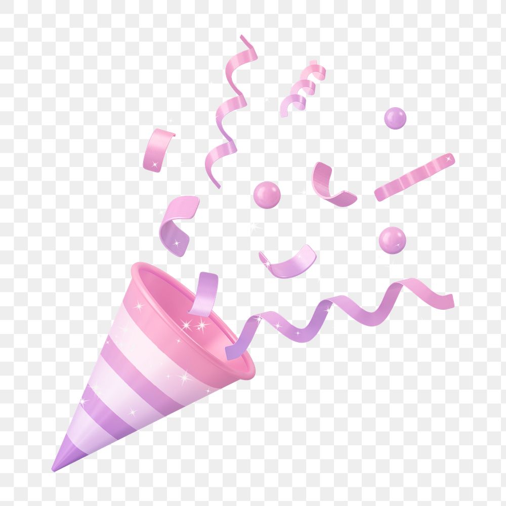 Party popper png sticker, 3d birthday graphic on transparent background