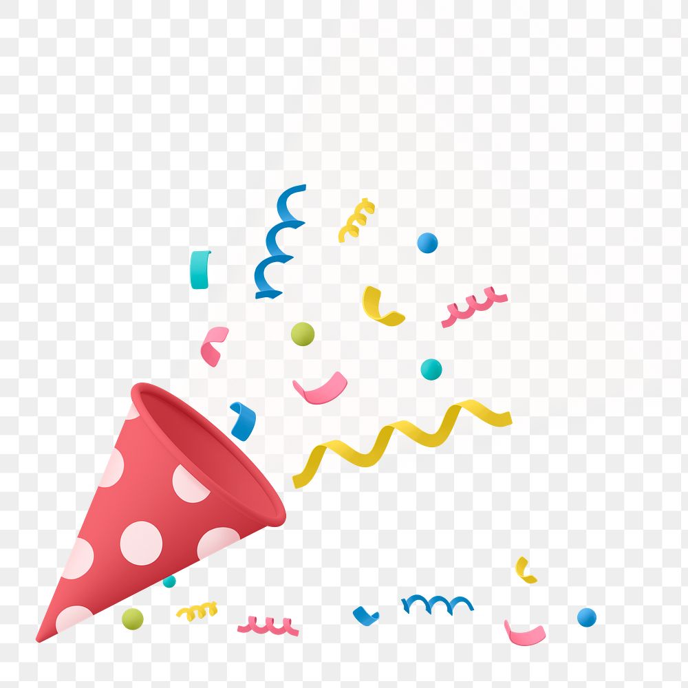 Party popper sticker png, 3d birthday graphic, transparent background