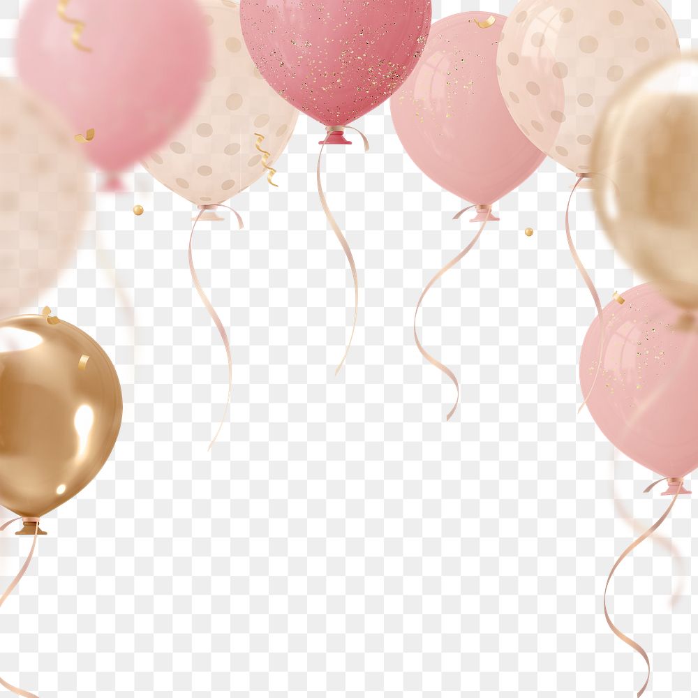 Pink balloon 3d frame png, birthday graphic, transparent background