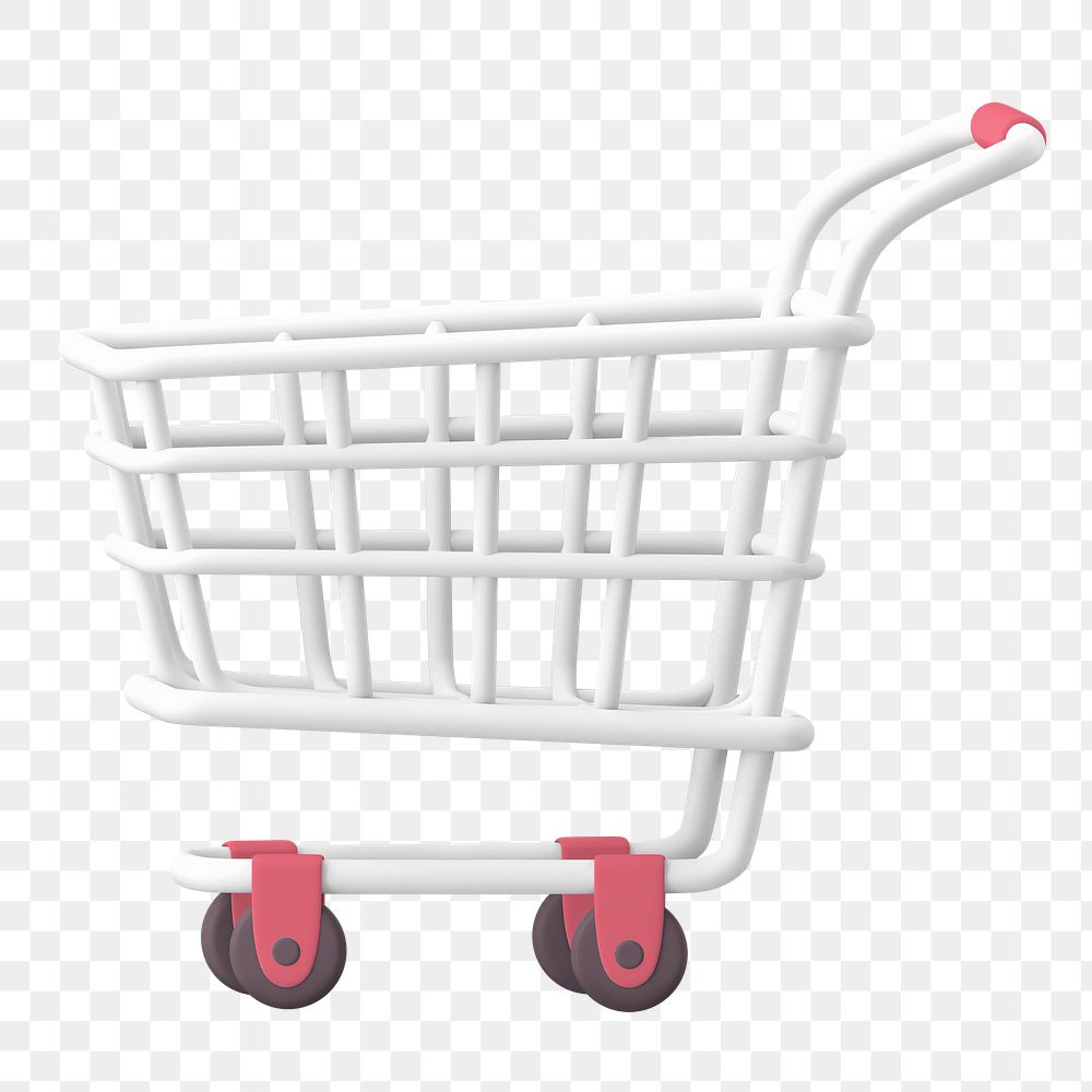 Shopping trolley png, supermarket, 3D white illustration on transparent background