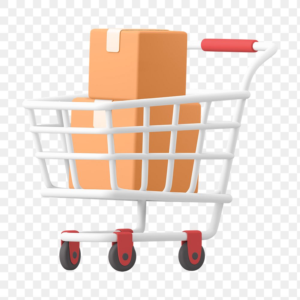 3D parcel  png trolley, courier service illustration on transparent background