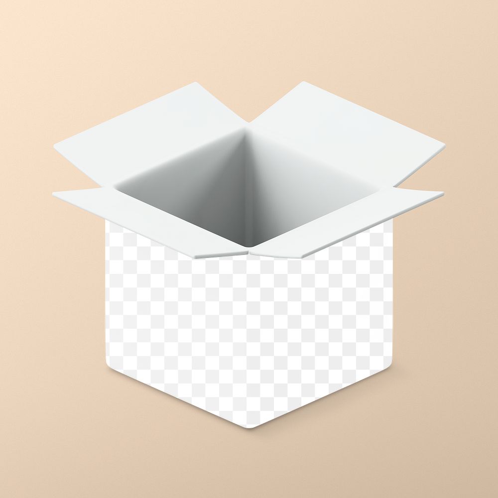 Open box png mockup transparent, 3D package delivery illustration