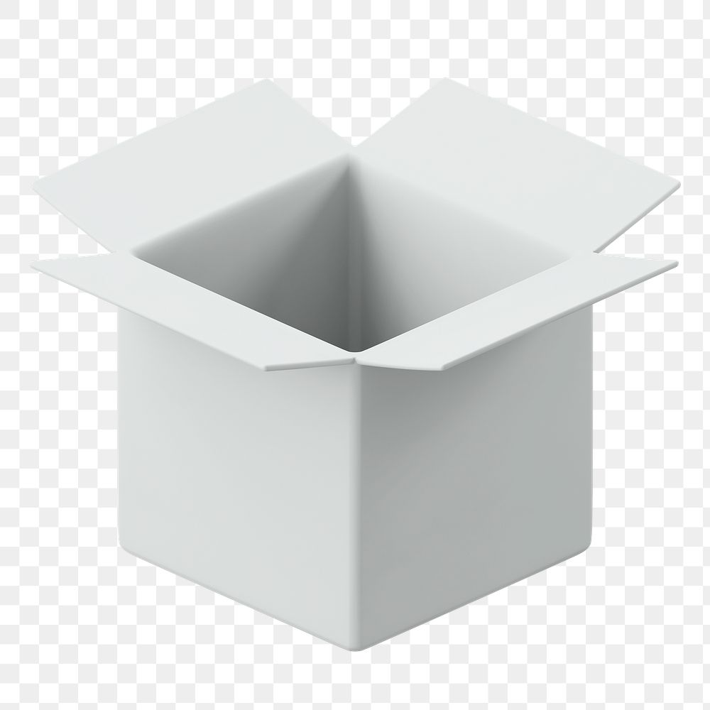 White open png box, 3D package delivery illustration on transparent background