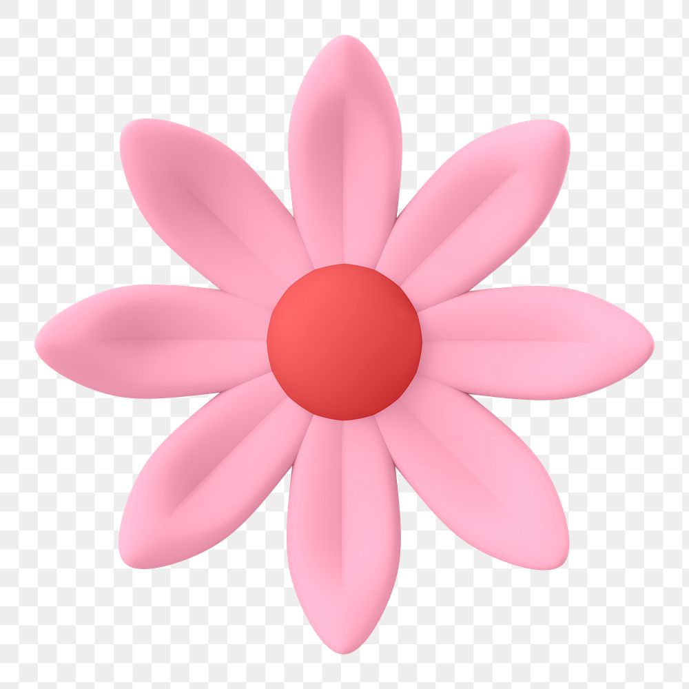 Pink flower png sticker, cute 3D botanical illustration on transparent background