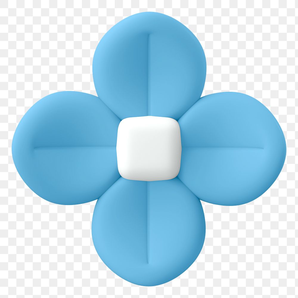 Blue flower png sticker, cute 3D botanical illustration on transparent background