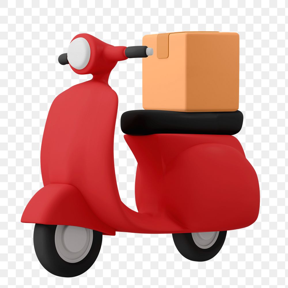 Red motorcycle png, 3D delivery service vehicle illustration on transparent background