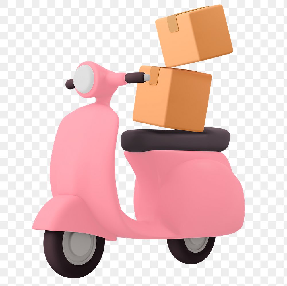 Pink motorcycle png, 3D delivery service vehicle illustration on transparent background