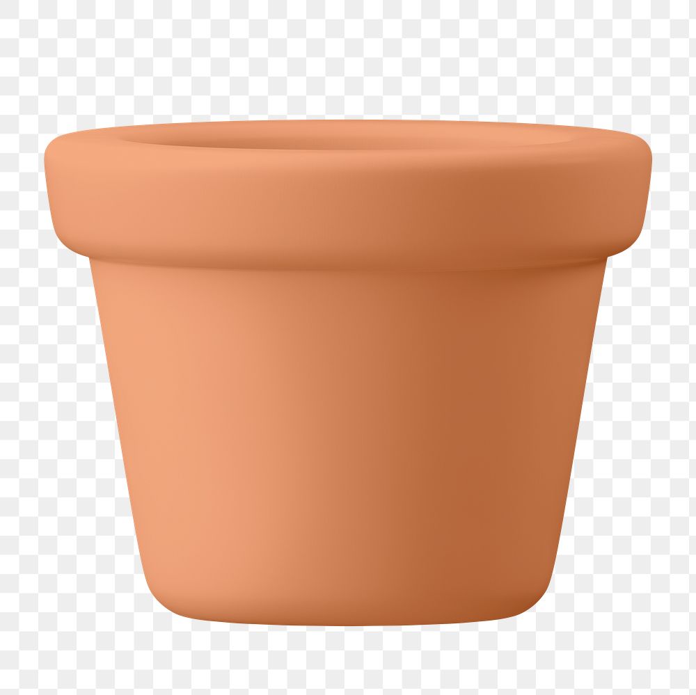 Brown plant pot png, 3D gardening object illustration on transparent background