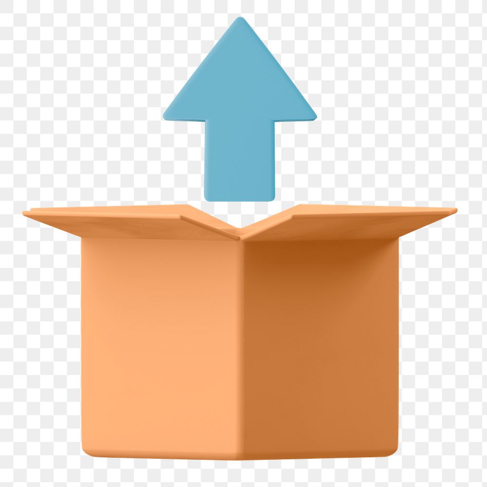 3D arrow box png, open file icon illustration on transparent background