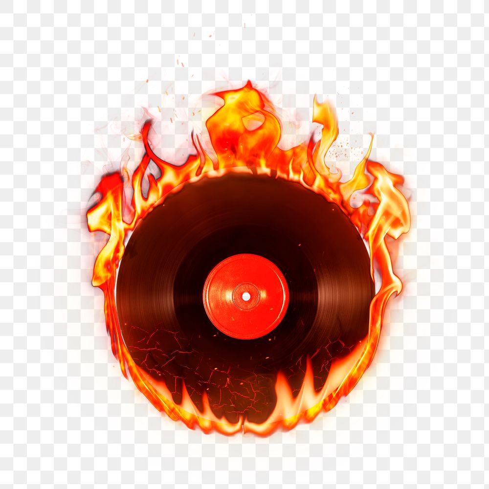Flaming vinyl png record clipart, grunge music, red neon design
